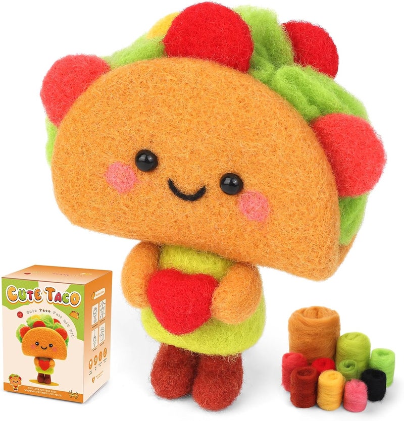 Yizzvb Needle Felting Kit, Cute Taco Felting Kit for Beginners Adult Including Instruction Wool Roving Foam Pad Needles DIY Craft Home Decoration Craft Party Supplies for Art Work Starter Beginners - Image 1